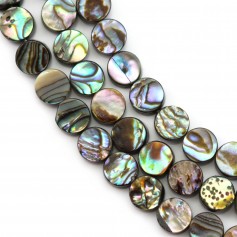 Abalone mother of pearl in flat round bead strand 8mm x 40cm