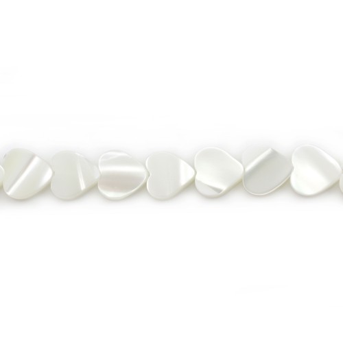 White mother-of-pearl heart beads on thread 8mm x 40cm