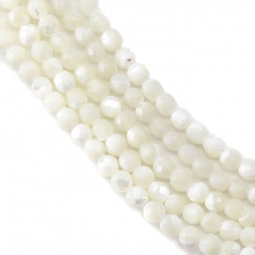 White mother-of-pearl faceted round beads on thread 3mm x 40cm