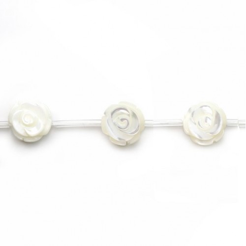 White mother-of-pearl rose beads on thread 10mm x 40cm