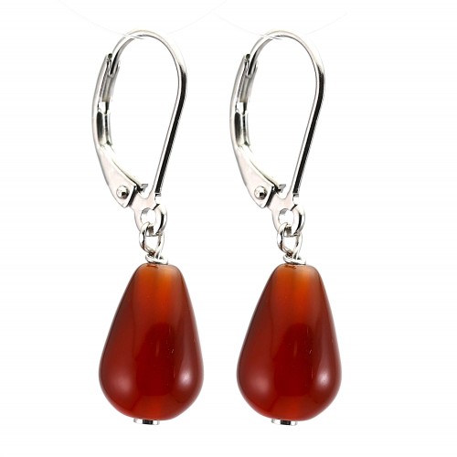 Earrings : red agate & dormeuse silver 925 x 2 pcs 