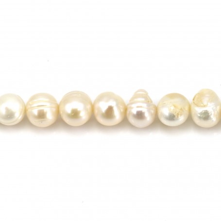 Perles de culture d'eau douce, blanche, ovale/irrégulière, 7-9mm x 40cm