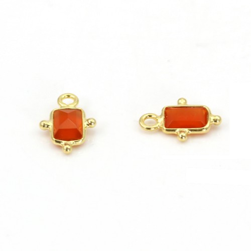 Faceted Rectangle Carnelian Charm set in 925 Sterling Silver and Gold 8*12mm x 1pc