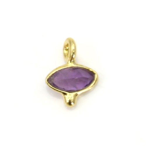 Amethyst eye charm faceted silver set 925 gold 7*9mm x 1pc