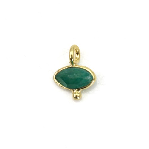 Charm in Gemstone treated color emerald eye faceted set silver 925 gilded with fine gold 7x9mm x 1pc