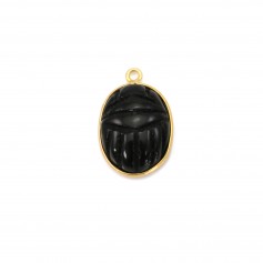 Onyx Oval Scarab Pendant carved on silver gilt 13*20mm x 1pc