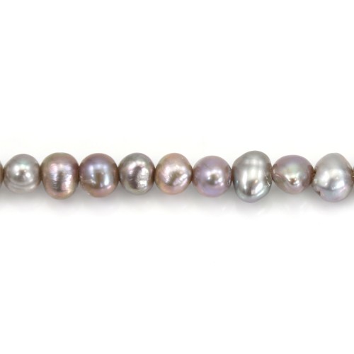 Perles de culture d'eau douce, gris, ovale/irrégulière, 5-6mm x 39cm