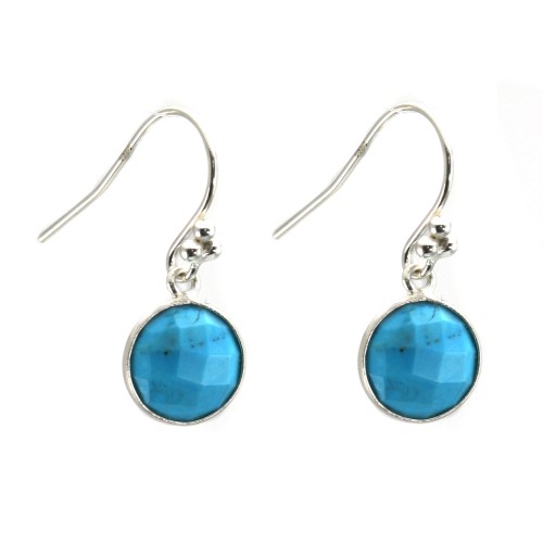 Silver earring 925 Turquoise reconstituted round set x 2pcs