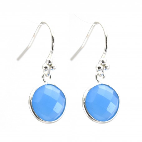 Silver earring 925 Chalcedony round set x 2pcs