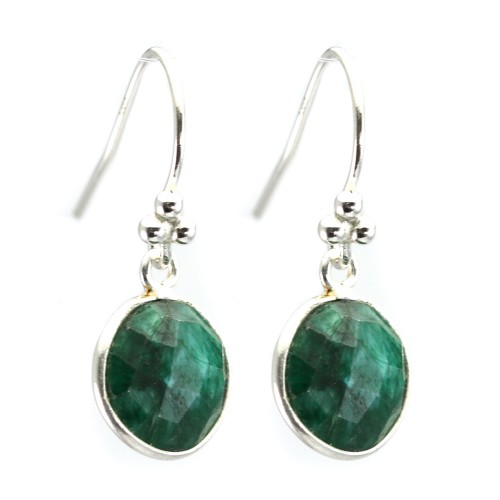 Silver earring 925 Sillimanite tinted round emerald set x 2pcs