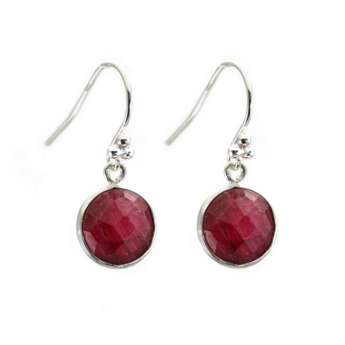 Silver earring 925 Sillimanite tinted ruby round set x 2pcs