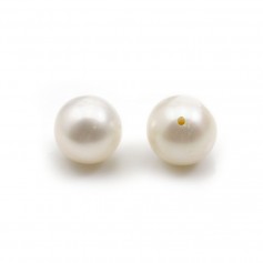 Freshwater cultured pearl, half-drilled, white, round, 7.5-8mm x 1pc