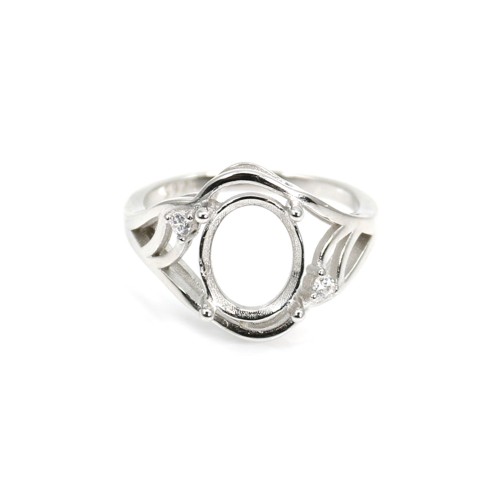Ring aus 925er Silber & Zirkonia mit Cabochon-Halterung 8x10mm x 1Stk