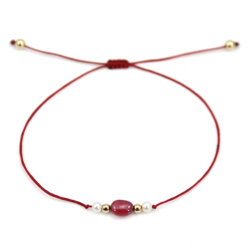 Bracelet cordon Rubis & Perle d'eau douce x 1pc