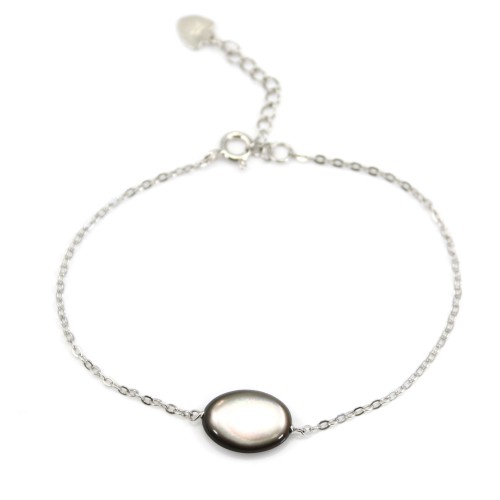 Oval Grey Mother-of-Pearl Bracelet - Silver 925 rhodium x 1pc