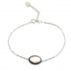 Bracelet Nacre grise ovale - Argent 925 rhodié x 1pc