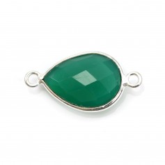 Drop-shape faceted green agate set in silver 11x15mm x 1pc