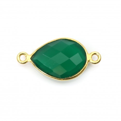 Goteira em ágata verde facetada com 2 anéis, dourado prateado 11x15mm x 1pc
