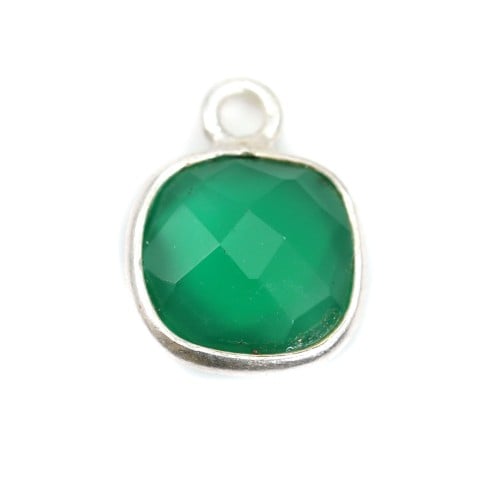 Faceted green cusion cut agate set in silver 11mm x 1pc