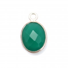 Faceted oval green agate set in silver 9x11mm x 1pc