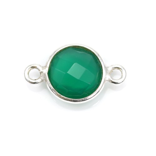 Faceted round green agate with 2 rings set in silver 11mm x 1pc