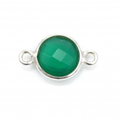 Faceted round green agate with 2 rings set in silver 9mm x 1pc