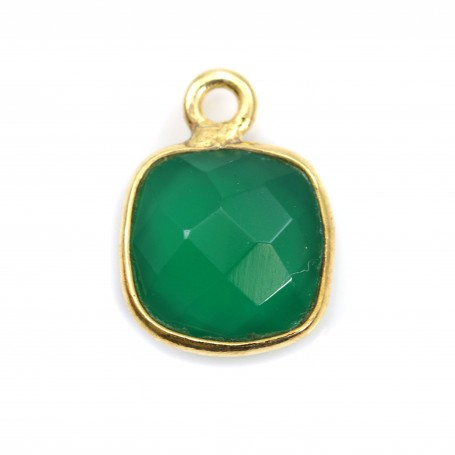Faceted cushion cut green agate with 2 rings set in gold-plated silver 11mm x 1pc