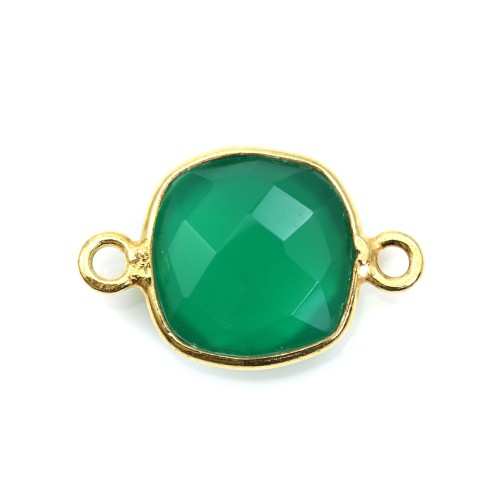 Ágata cojín verde facetada 2 anillos engastados en plata dorada 9mm x 1pc
