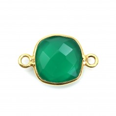Faceted cushion cut green agate with 2 rings set in gold-plated silver 9mm x 1pc