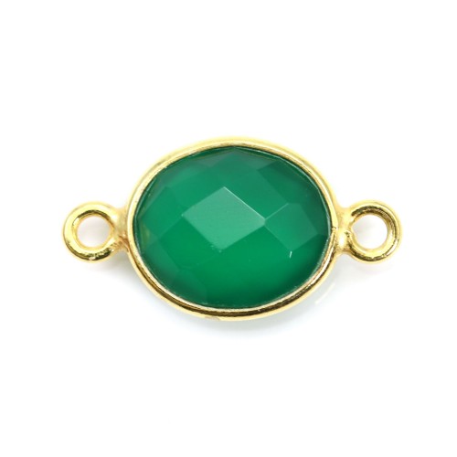 Agata verde ovale sfaccettata con 2 anelli in argento dorato 9x11 mm x 1 pezzo
