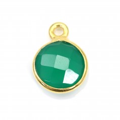 Faceted round green agate set in gold-plated silver 9mm x 1pc