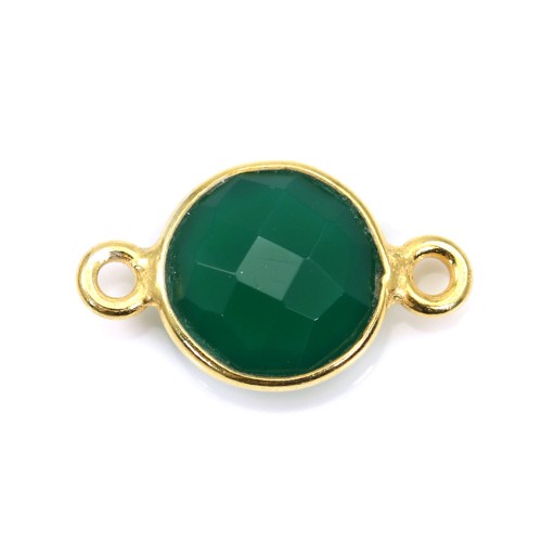 Agate verte ronde facettée 2 anneaux sertie sur argent doré 9mm x 1pc