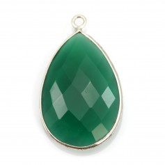 Green agate pendant set in silver, in the shape of a drop 21x31mm x 1pc