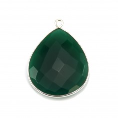 Green agate pendant set in silver, in the shape of a drop 26x31mm x 1pc