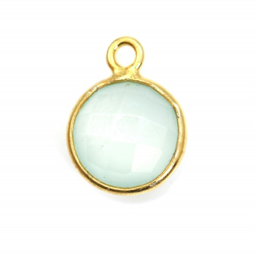 Faceted round chalcedony set in gold-plated silver 11mm x 1pc