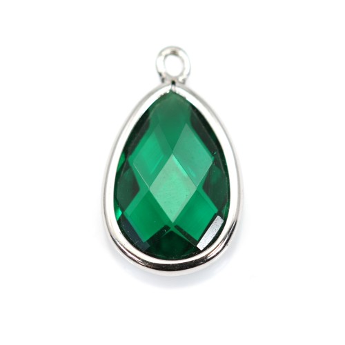 Spacer sterling silver 925 and zirconium emerald drop 9.5*15.5mm x 1pc