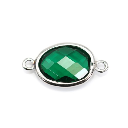 Spacer sterling silver 925 and zirconium emerald 9.5x17.5mm x 1pc