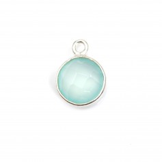 Faceted round chalcedony set in silver 9mm x 1pc