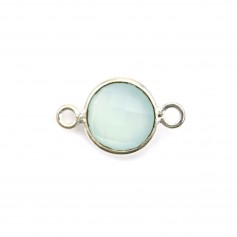 Faceted round chalcedony set in silver 2 rings 9mm x 1pc