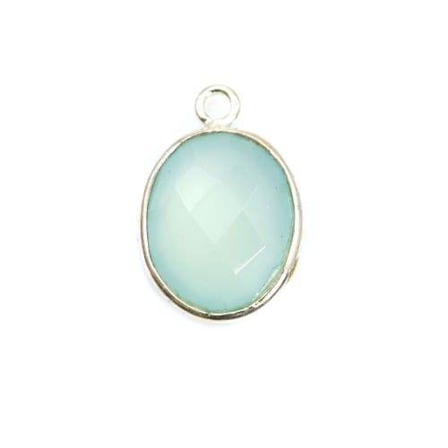 Chalcedony set in plated silver oval 11x13mm x1pc