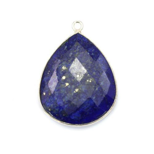 Lapis lazuli pendant set in silver, in the shape of a faceted drop, 26x31mm x 1pc