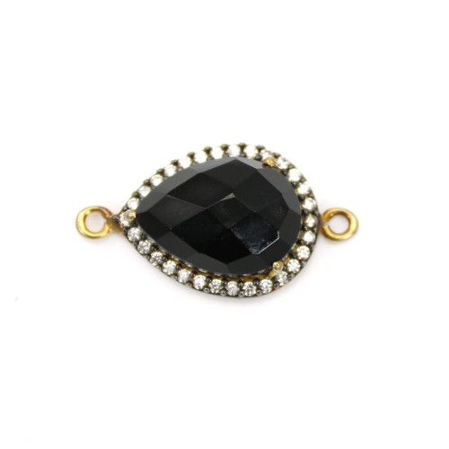 Drop faceted black Agate set in gold gilt silver and zirconium 13*17mm x 1pc