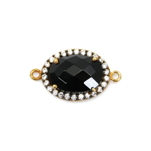 Faceted oval black spinel set in gold-plated silver with zirconium 13*17mm x 1pc