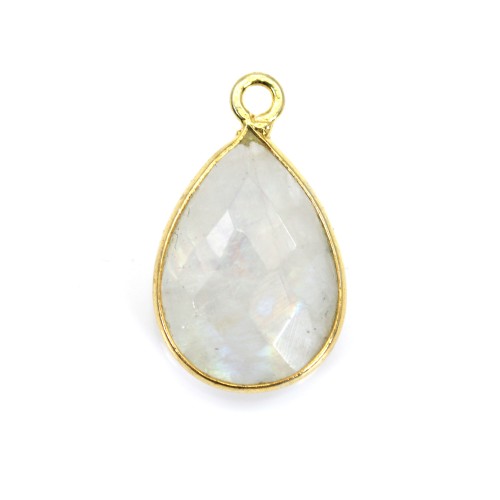 Moonstone in the shape of drop, 1 ring, set on golden silver, 11*15mm x 1pc