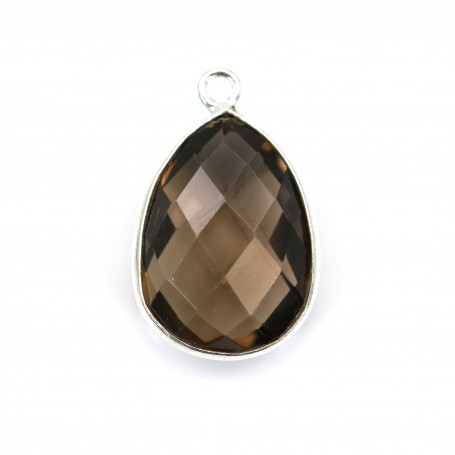Faceted drop smoky quartz set in sterling silver 13x17mm x 1pc