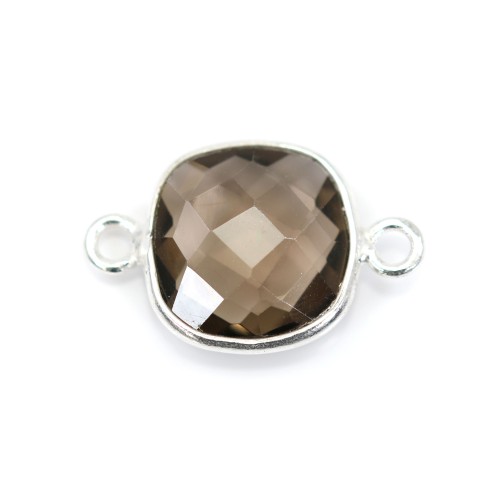 Faceted cushion cut smoky quartz set in silver 2 rings 11mm x 1pc