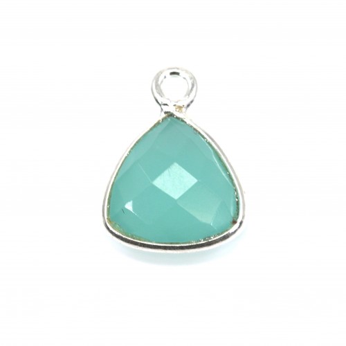Chalcedony triangle faceted charm set in silver 925 9*13mm x 1pc