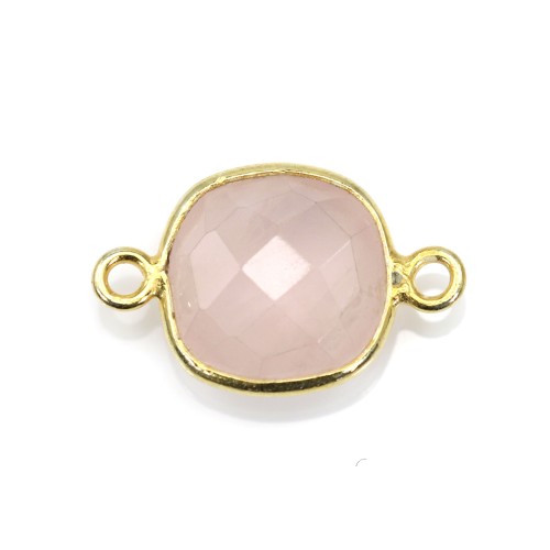 Conjunto de almofada de quartzo rosa sobre prata dourada 2 anéis 9mm x 1pc