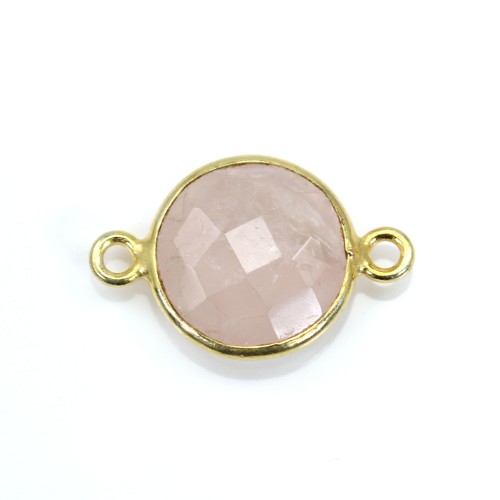 Cuarzo rosa redondo facetado engastado en plata dorada 2 anillos 9mm x 1pc