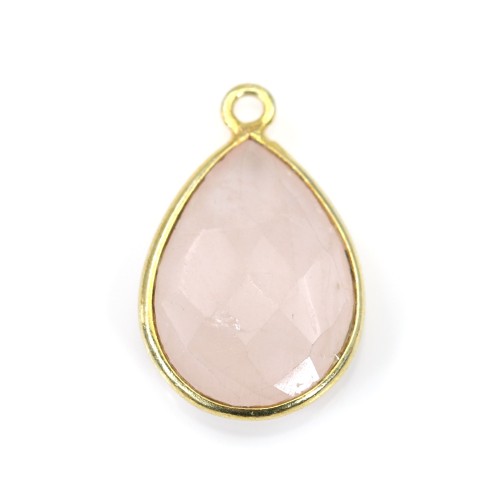 Faceted drop rose quartz set in gold-plated silver 13*17mm x 1pc